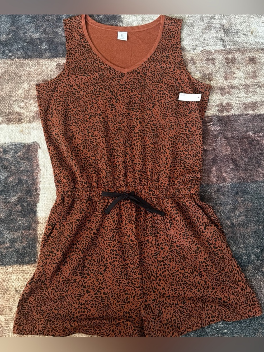 NWT Rust Animal-Print Sleeveless Drawstring Dress